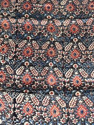 Gaji silk handblocked ajrakh print - Black/ Traditional silk prints 