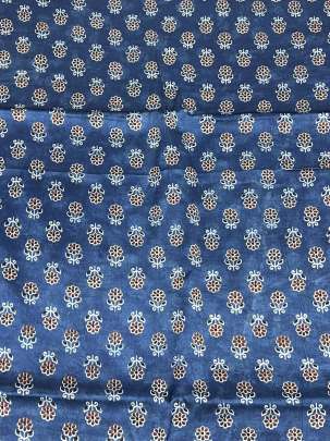 Gaji silk handblocked ajrakh print - Blue/ Traditional silk prints 