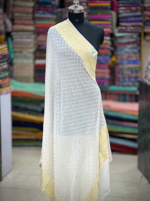 Georgette with golden banarasi zari butti work duppata  - White ( Dyeable )