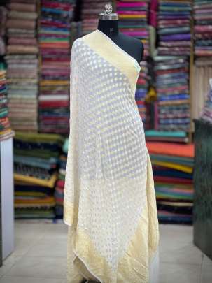 Georgette with golden banarasi zari butti work duppata  - White ( Dyeable ) 