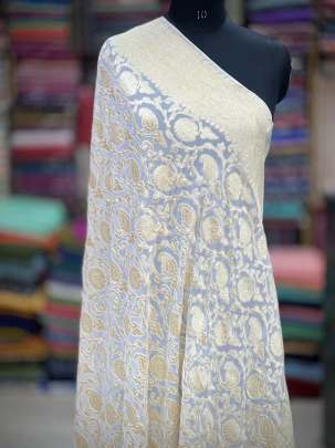 Georgette with golden banarasi zari jal work - White ( Dyeable ) Banarasi Duppatas 