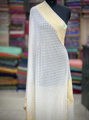 Georgette with golden banarasi zari butti work duppata  - White ( Dyeable ) Banarasi Duppatas 