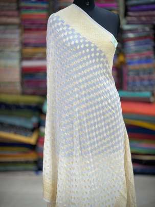 Georgette with golden banarasi zari butti work duppata  - White ( Dyeable ) Banarasi Duppatas 