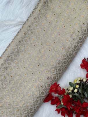 Georgette with golden zari minakari work - White ( Dyeable )