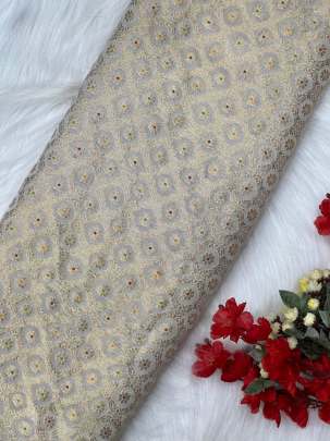 Georgette with golden zari minakari work - White ( Dyeable ) 