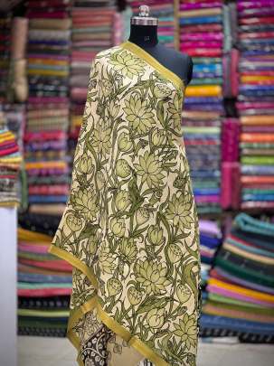 Hand-painted madhubani print duppata - Pista green/ Printed duppatas