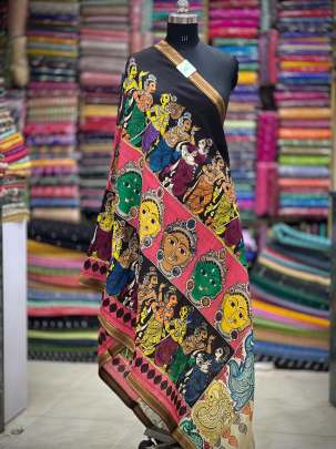 Hand-painted madhubani print duppata - Black/ Printed duppatas