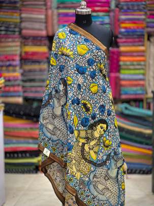 Hand-painted madhubani print duppata - Light Blue/ Printed duppatas