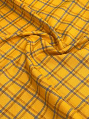 Handloom Cotton Weaving Chex Print Saffron Yellow/ 