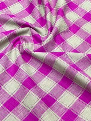 Handloom Cotton Weaving Chex Print Magenta Rani/