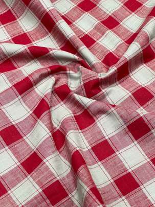 Handloom Cotton Weaving Chex Print Red/ 