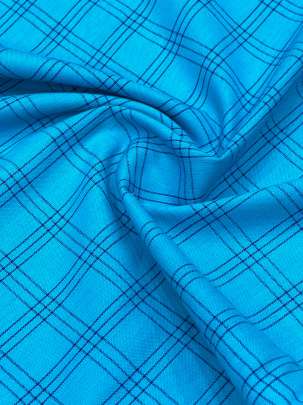 Handloom Cotton Weaving Chex Print Sky Blue/ 