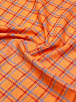 Handloom Cotton Weaving Chex Print Light Orange/ Handloom jamdani