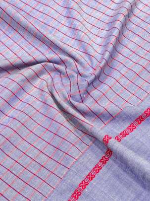 Handloom Cotton Weaving Chex Print Violet Blue/ Handloom jamdani