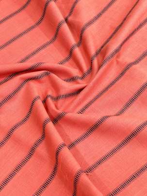 Handloom Cotton Weaving Lining Print Peach/ Handloom jamdani