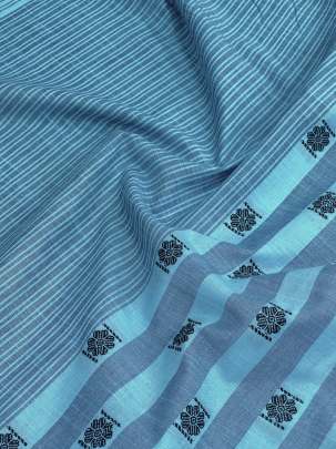 Handloom Cotton Weaving Lining Print Sky Blue/ Handloom jamdani