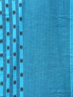 Handloom Cotton Weaving Lining Print Sky Blue/ Handloom jamdani