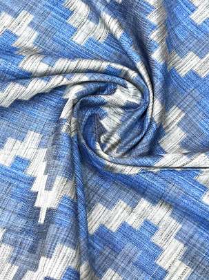 Handloom chanderi jamdani woven print fabric - Blue/ Handloom jamdani