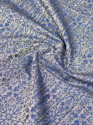 Handloom chanderi jamdani woven print fabric - Blue/