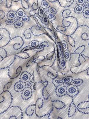 Handloom chanderi jamdani woven print fabric - Blue/ 