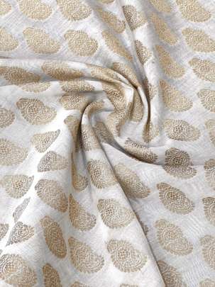 Handloom chanderi jamdani woven print fabric - Cream/