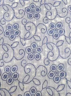 Handloom chanderi jamdani woven print fabric - Blue/ Handloom jamdani