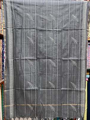 Handloom cotton suitpieces with resham neck work - Grey/ 