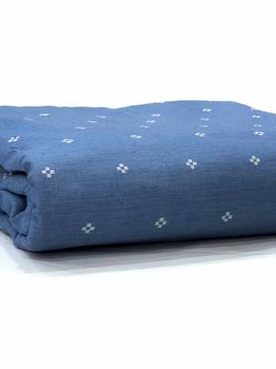 Handloom jamdani fabric with woven motifs design - Indigo blue/