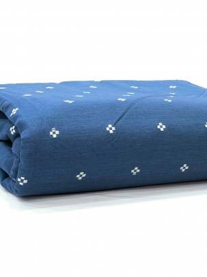 Handloom jamdani fabric with woven motifs design - Indigo blue/ 