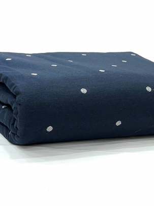 Handloom jamdani fabric with woven motifs design - Navy Blue/