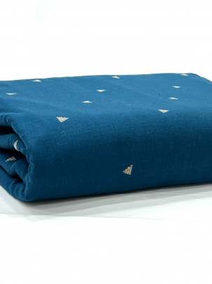 Handloom jamdani fabric with woven motifs design - Peacock Blue/ Handloom jamdani