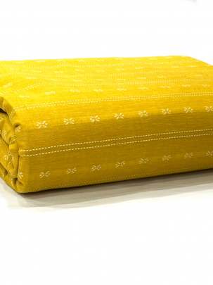 Handloom jamdani fabric with woven motifs design - Yellow/ 