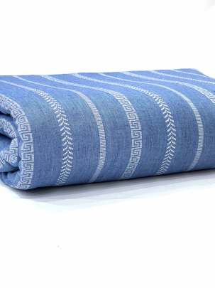 Handloom jamdani fabric with woven motifs design - Light Blue/ Handloom jamdani