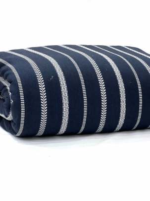 Handloom jamdani fabric with woven motifs design - Navy Blue/