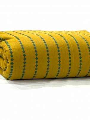 Handloom jamdani fabric with woven motifs design - Yellow/ 