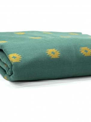 Handloom jamdani fabric with woven motifs design - Greyish green/ Handloom jamdani