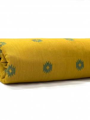 Handloom jamdani fabric with woven motifs design - Mustard yellow/ Handloom jamdani