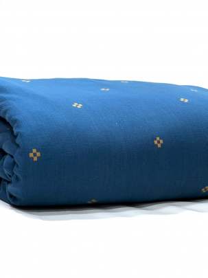 Handloom jamdani fabric with woven motifs design - Blue/ 