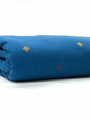 Handloom jamdani fabric with woven motifs design - Dodger Blue/ Handloom jamdani