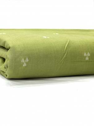 Handloom jamdani fabric with woven motifs design - Lemon Green/ Handloom jamdani