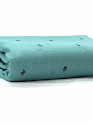 Handloom jamdani fabric with woven motifs design - Light Turquoise/