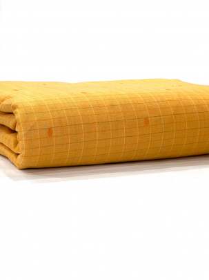 Handloom jamdani fabric with woven motifs design - Saffron Yellow/