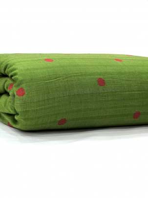 Handloom jamdani fabric with woven motifs design - Green/ 