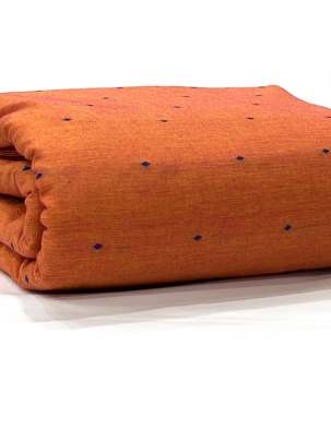 Handloom jamdani fabric with woven motifs design - Peach Orange/ Handloom jamdani