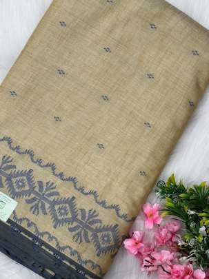 Handloom jamdani fabric with woven motifs design - Light Yellow/