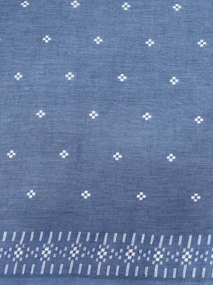 Handloom jamdani fabric with woven motifs design - Indigo blue/ Handloom jamdani