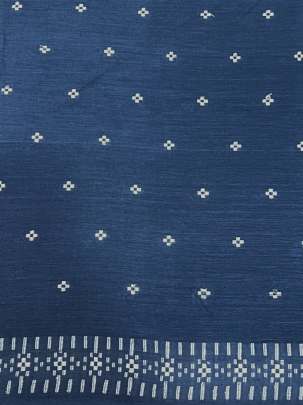 Handloom jamdani fabric with woven motifs design - Indigo blue/ Handloom jamdani