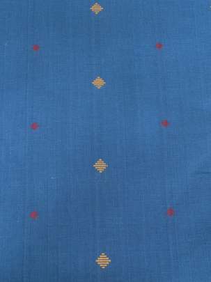 Handloom jamdani fabric with woven motifs design - Dodger Blue/ Handloom jamdani