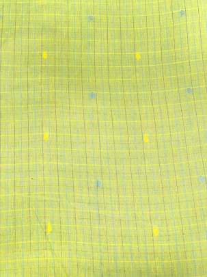 Handloom jamdani fabric with woven motifs design - Lemon Green/ Handloom jamdani