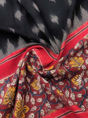 Ikkat with kalamkari border - Black/